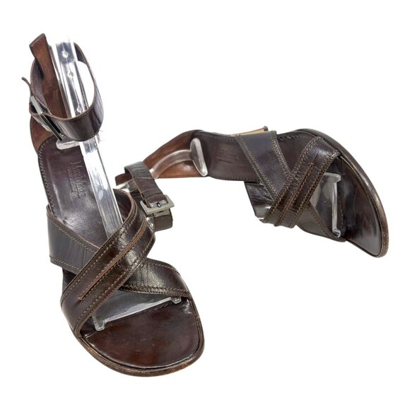 Max Mara Brown Leather Crisscross Ankle Straps Sandals - Picture 10 of 11